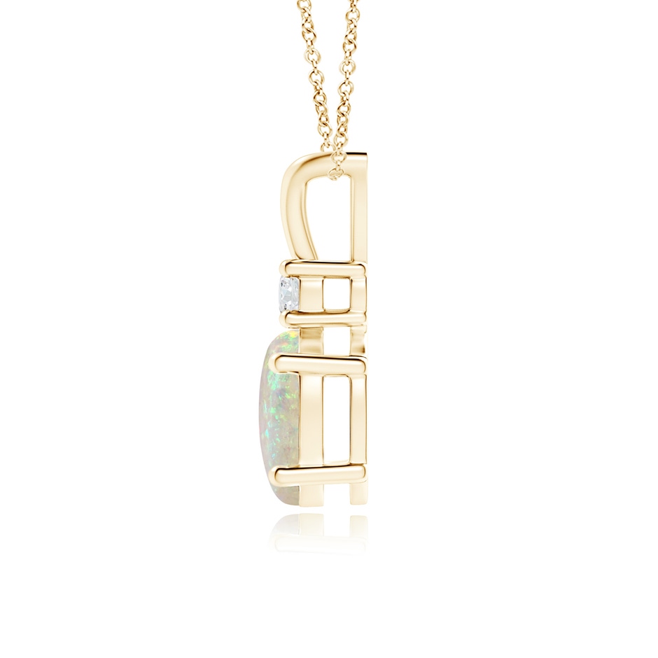 8x6mm AAA Oval Opal V-Bale Pendant with Diamond Accent in Yellow Gold side 1