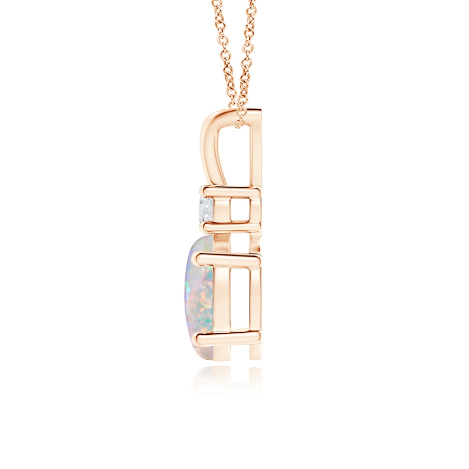 8x6mm AAAA Oval Opal V-Bale Pendant with Diamond Accent in Rose Gold side 1