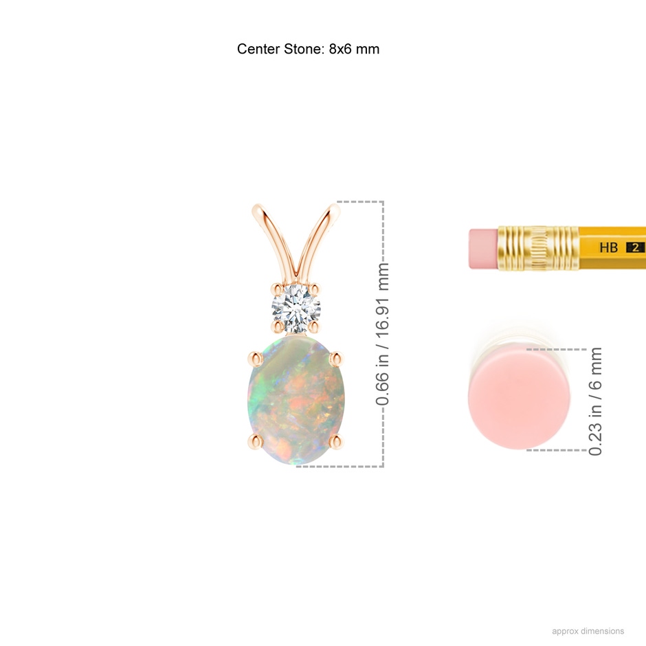 8x6mm AAAA Oval Opal V-Bale Pendant with Diamond Accent in Rose Gold ruler