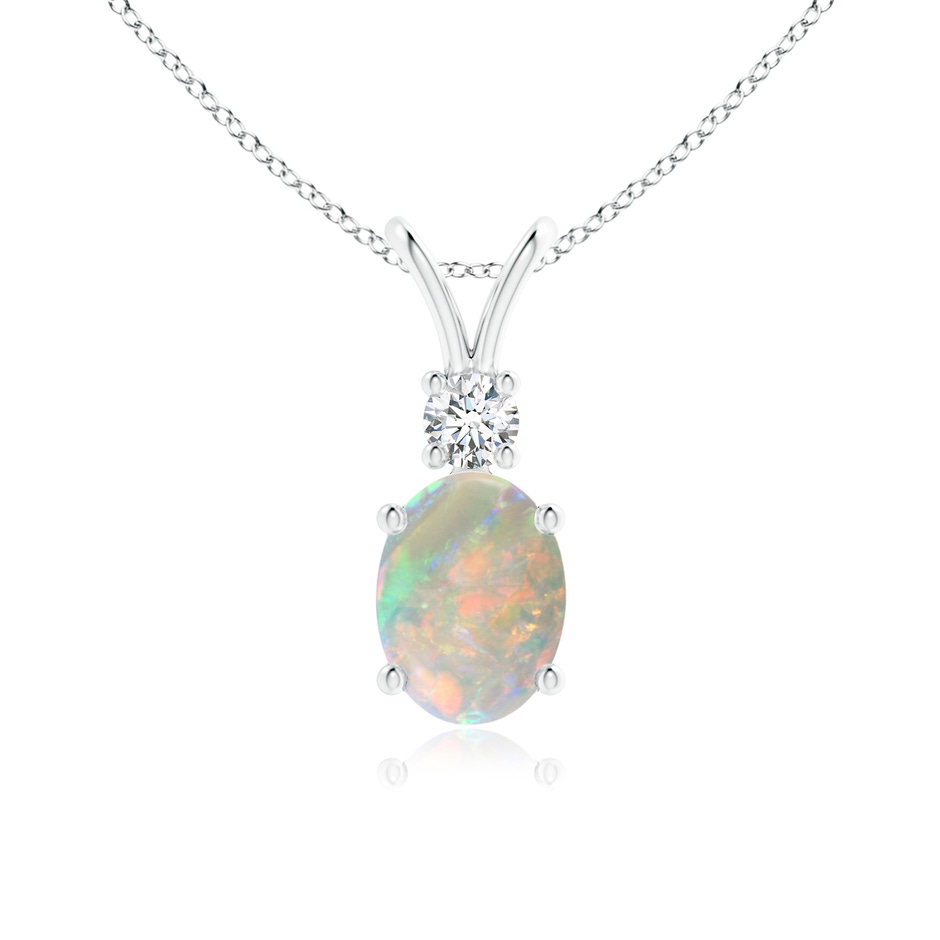 8x6mm AAAA Oval Opal V-Bale Pendant with Diamond Accent in White Gold 