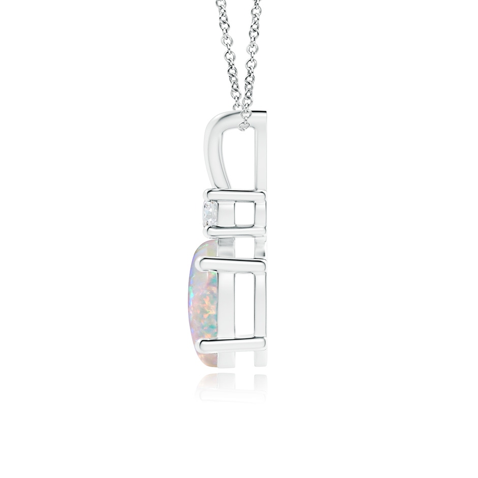 8x6mm AAAA Oval Opal V-Bale Pendant with Diamond Accent in White Gold side 1