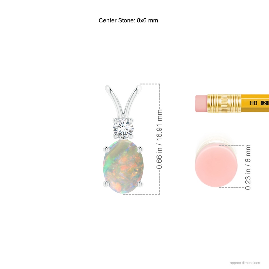 8x6mm AAAA Oval Opal V-Bale Pendant with Diamond Accent in White Gold ruler