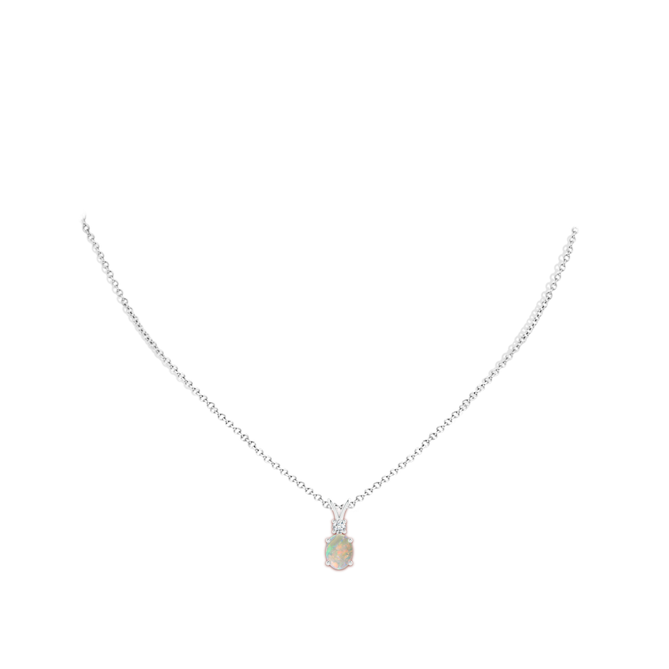 8x6mm AAAA Oval Opal V-Bale Pendant with Diamond Accent in White Gold body-neck