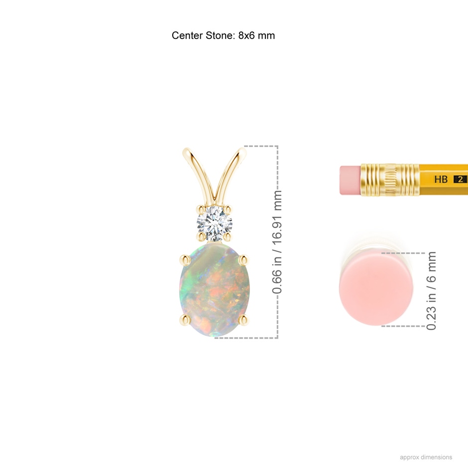 8x6mm AAAA Oval Opal V-Bale Pendant with Diamond Accent in Yellow Gold ruler