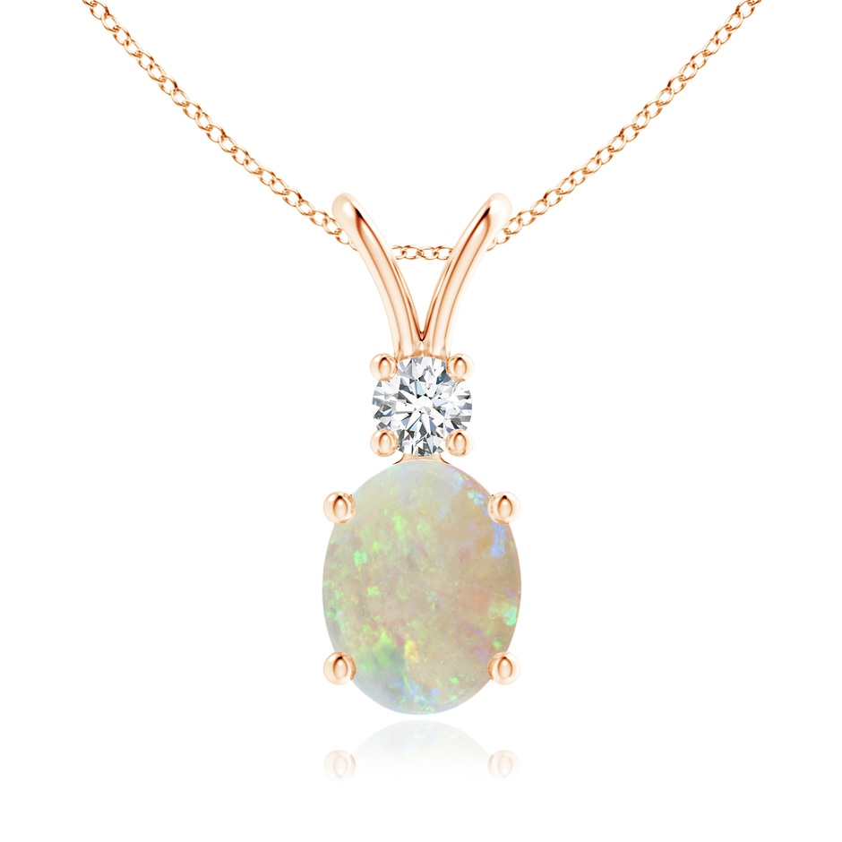 9x7mm AAA Oval Opal V-Bale Pendant with Diamond Accent in Rose Gold 