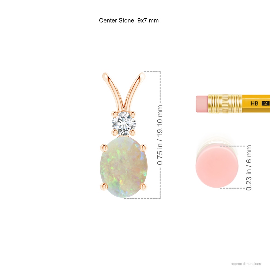 9x7mm AAA Oval Opal V-Bale Pendant with Diamond Accent in Rose Gold ruler