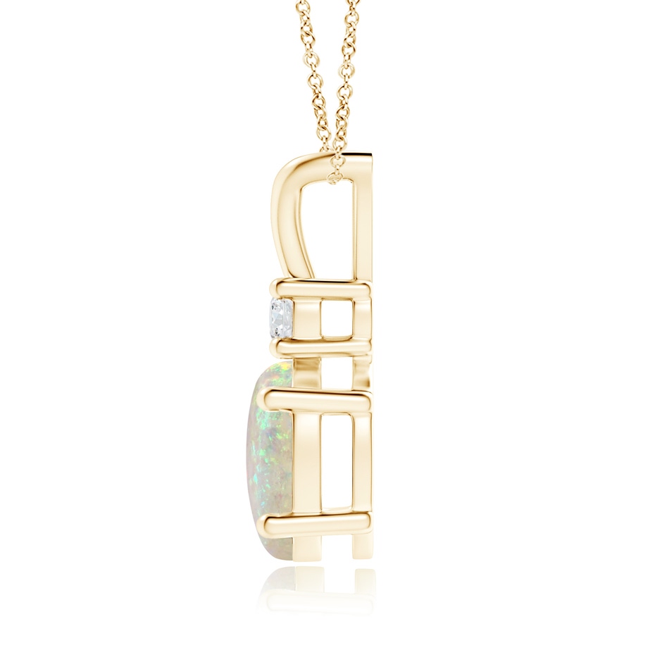 9x7mm AAA Oval Opal V-Bale Pendant with Diamond Accent in Yellow Gold side 1
