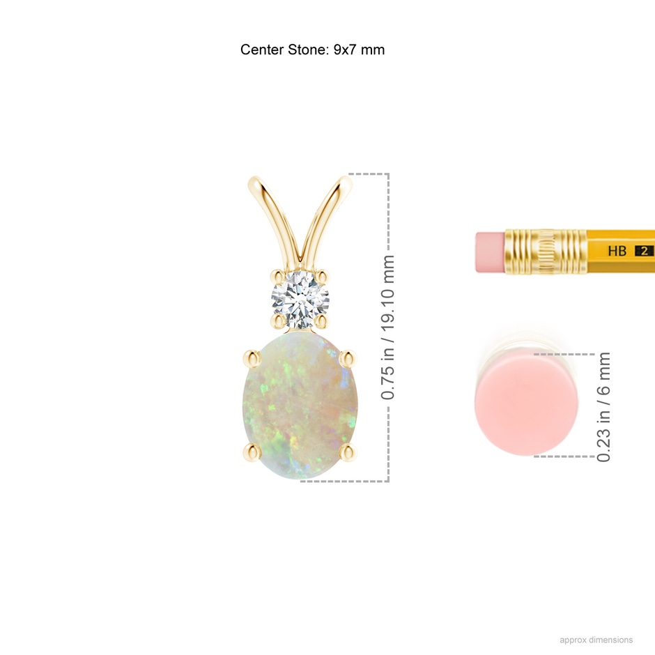 9x7mm AAA Oval Opal V-Bale Pendant with Diamond Accent in Yellow Gold ruler