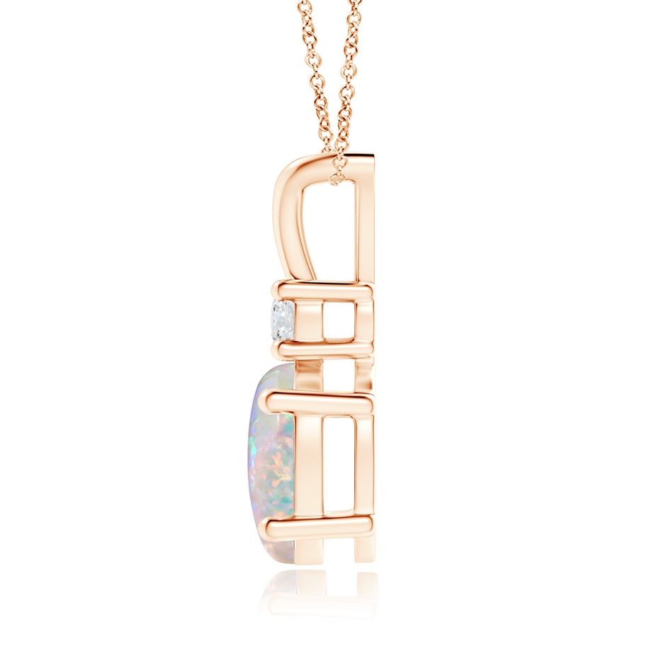 9x7mm AAAA Oval Opal V-Bale Pendant with Diamond Accent in Rose Gold side 1