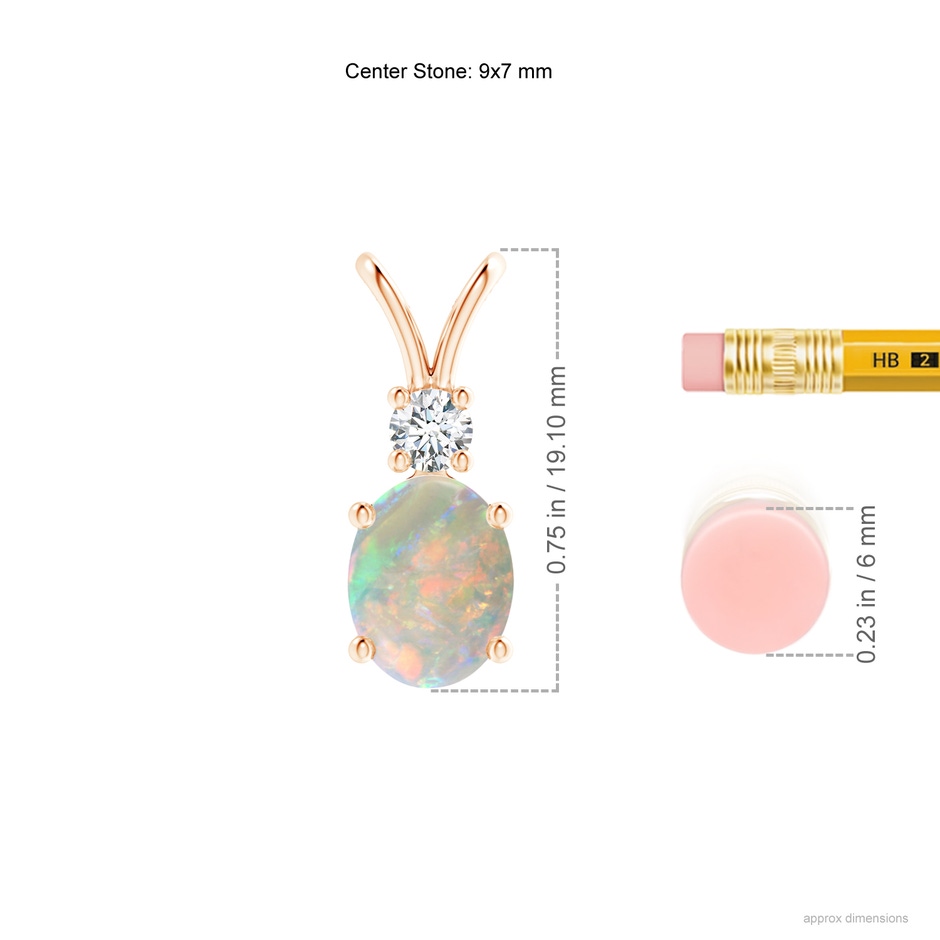 9x7mm AAAA Oval Opal V-Bale Pendant with Diamond Accent in Rose Gold ruler