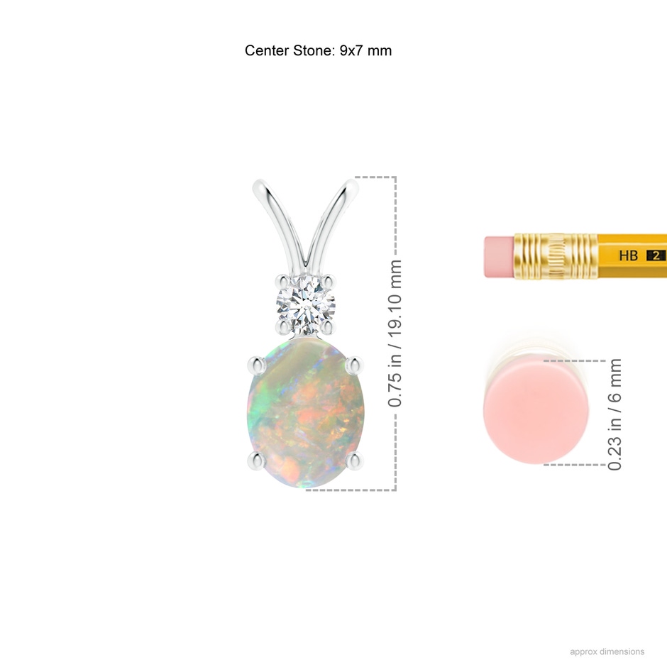 9x7mm AAAA Oval Opal V-Bale Pendant with Diamond Accent in White Gold ruler