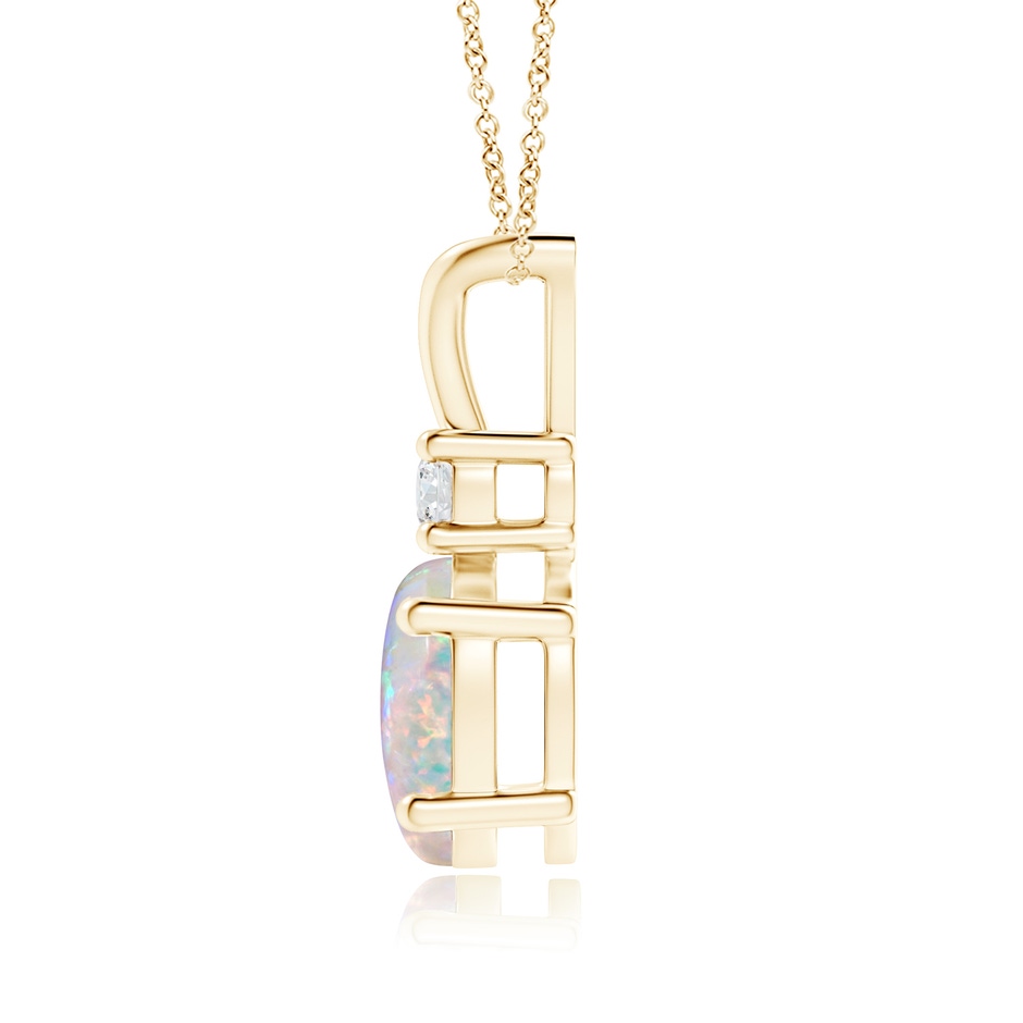 9x7mm AAAA Oval Opal V-Bale Pendant with Diamond Accent in Yellow Gold side 1