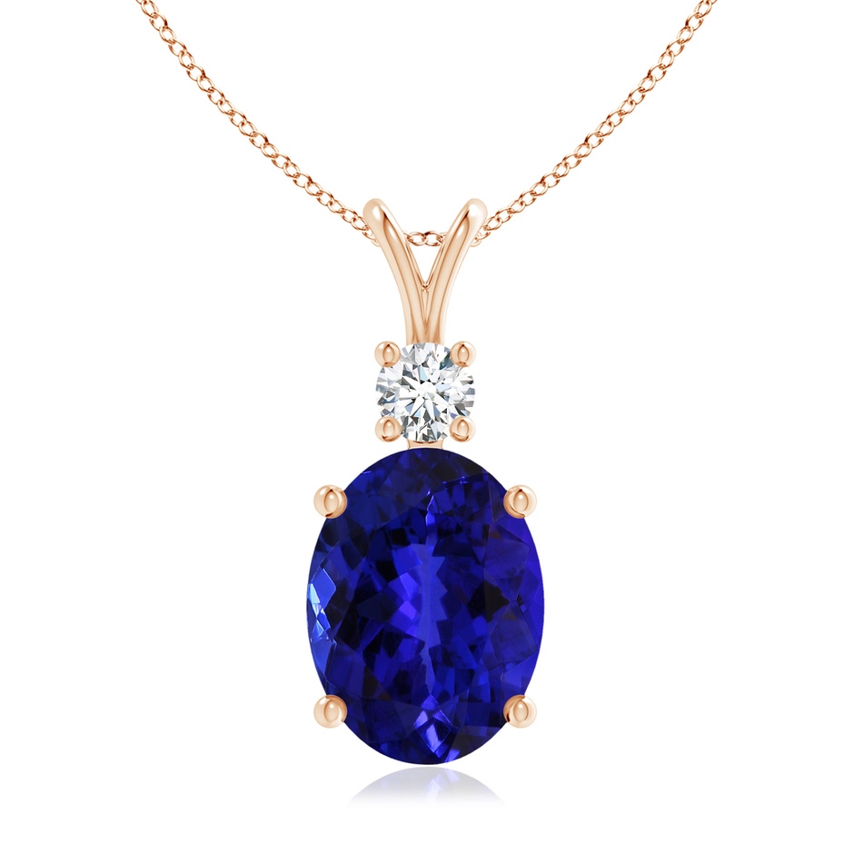 16.49x12.34x8.70mm AAAA V-Bale GIA Certified Oval Tanzanite Pendant with Diamond in Rose Gold 