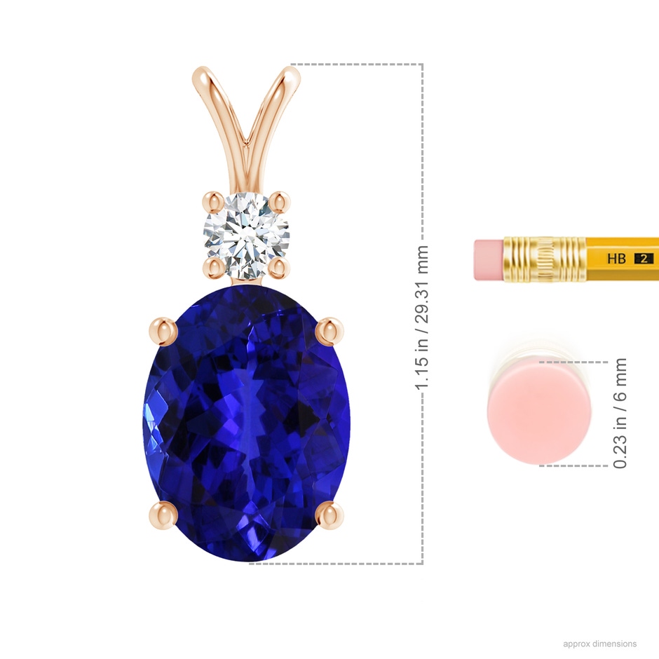 16.49x12.34x8.70mm AAAA V-Bale GIA Certified Oval Tanzanite Pendant with Diamond in Rose Gold ruler