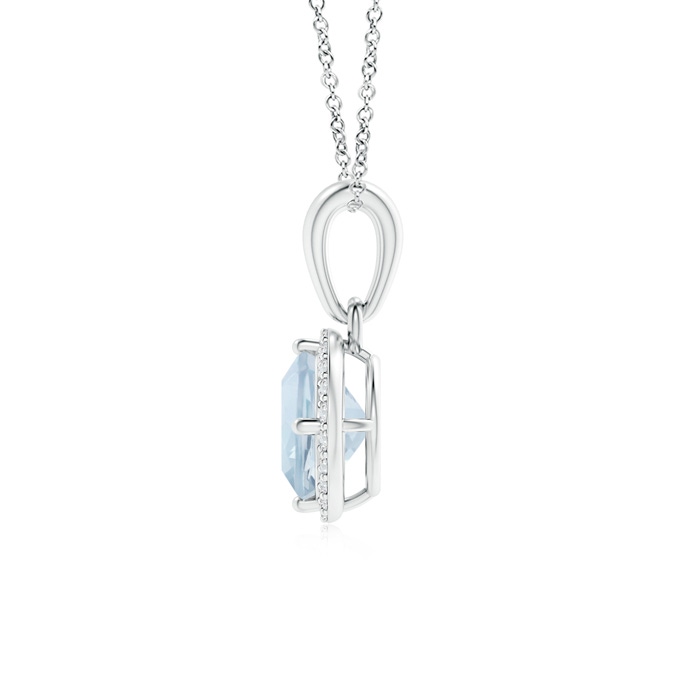 5mm A Sideways Cushion Aquamarine and Diamond Halo Pendant in White Gold product image