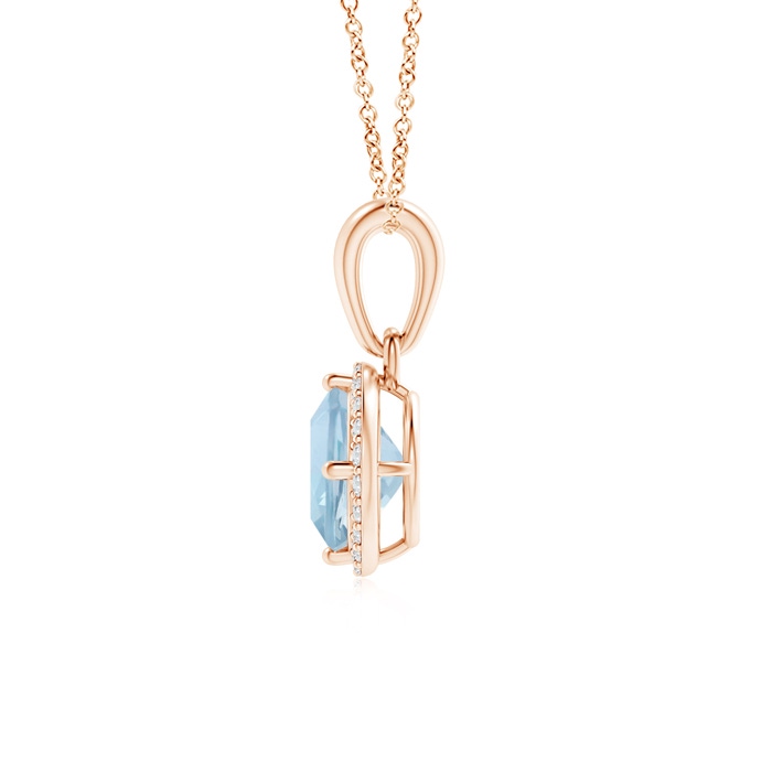 5mm AA Sideways Cushion Aquamarine and Diamond Halo Pendant in Rose Gold product image
