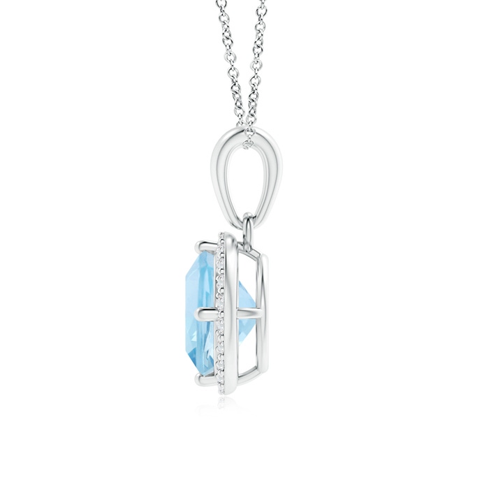 6mm AAA Sideways Cushion Aquamarine and Diamond Halo Pendant in 9K White Gold product image