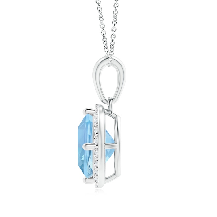 7mm AAAA Sideways Cushion Aquamarine and Diamond Halo Pendant in White Gold product image