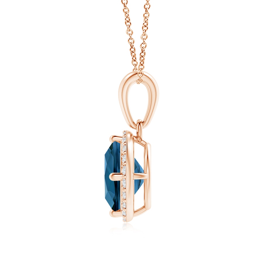 6mm AAA Sideways Cushion London Blue Topaz and Diamond Halo Pendant in Rose Gold product image