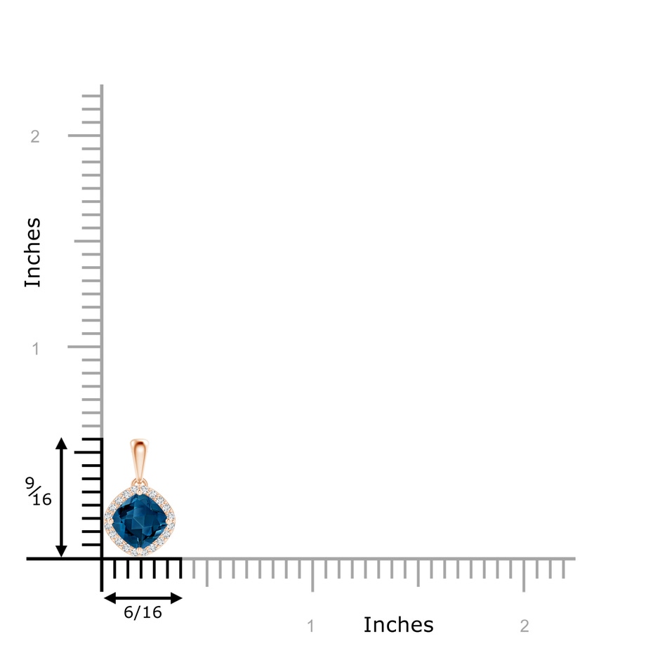 6mm AAA Sideways Cushion London Blue Topaz and Diamond Halo Pendant in Rose Gold product image