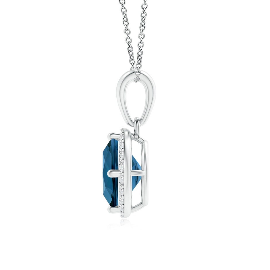 6mm AAA Sideways Cushion London Blue Topaz and Diamond Halo Pendant in White Gold product image