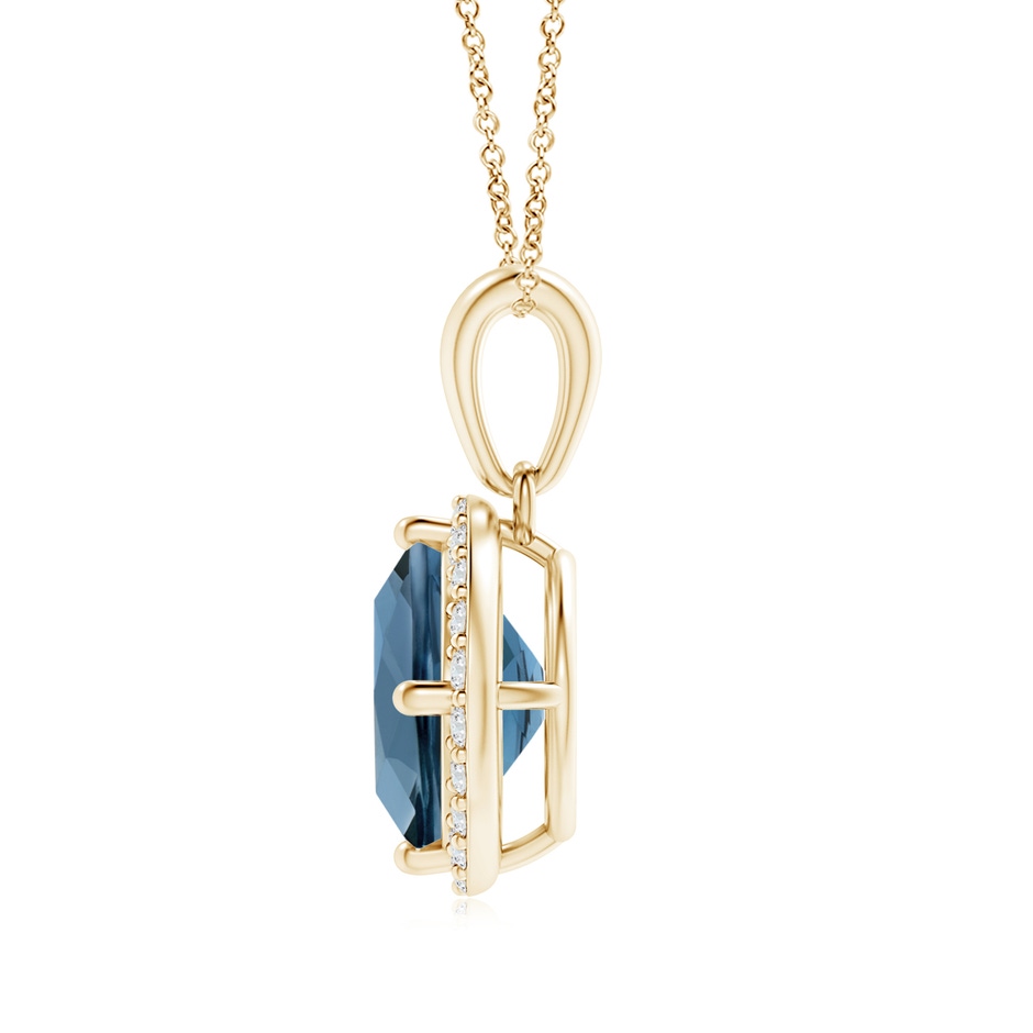 7mm A Sideways Cushion London Blue Topaz and Diamond Halo Pendant in Yellow Gold product image