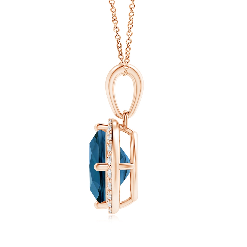 7mm AAA Sideways Cushion London Blue Topaz and Diamond Halo Pendant in Rose Gold Product Image