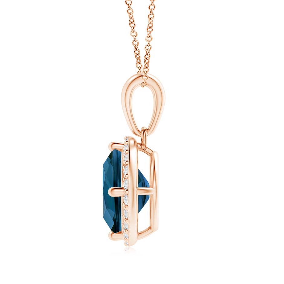 7mm AAAA Sideways Cushion London Blue Topaz and Diamond Halo Pendant in Rose Gold product image