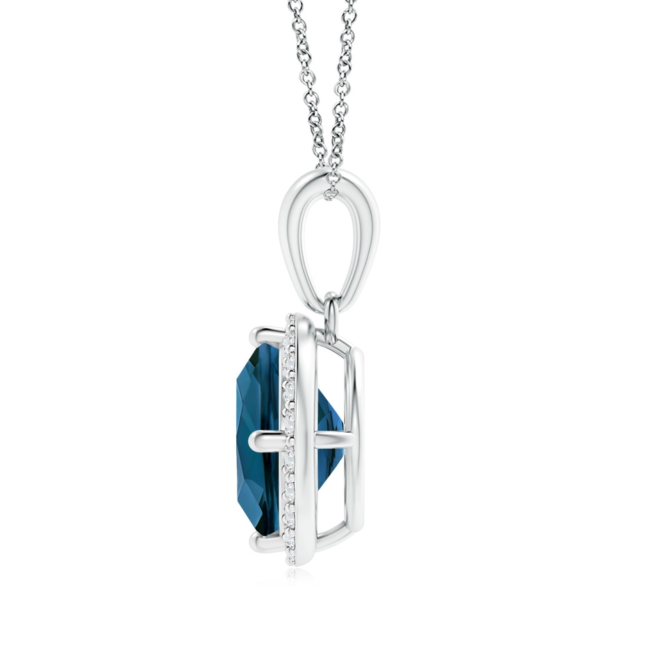 7mm AAAA Sideways Cushion London Blue Topaz and Diamond Halo Pendant in White Gold product image