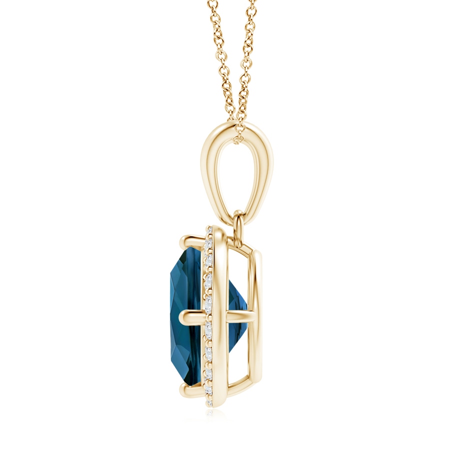 7mm AAAA Sideways Cushion London Blue Topaz and Diamond Halo Pendant in Yellow Gold product image