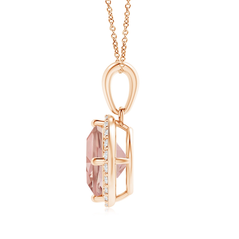12mm AAAA Sideways Cushion Morganite and Diamond Halo Pendant in 18K Rose Gold product image