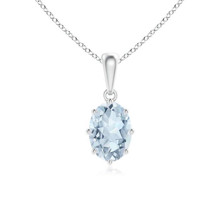 7x5mm A Eight Prong-Set Oval Aquamarine Pendant in S999 Silver 