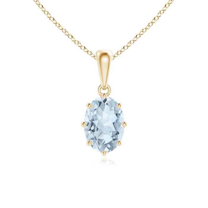 7x5mm A Eight Prong-Set Oval Aquamarine Pendant in Yellow Gold 