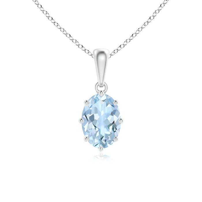 7x5mm AA Eight Prong-Set Oval Aquamarine Pendant in S999 Silver 