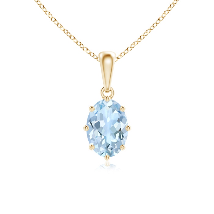 7x5mm AA Eight Prong-Set Oval Aquamarine Pendant in Yellow Gold 