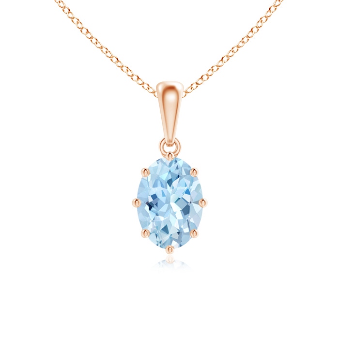 7x5mm AAA Eight Prong-Set Oval Aquamarine Pendant in Rose Gold 