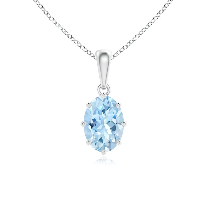 7x5mm AAA Eight Prong-Set Oval Aquamarine Pendant in White Gold 