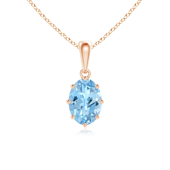 7x5mm AAAA Eight Prong-Set Oval Aquamarine Pendant in Rose Gold