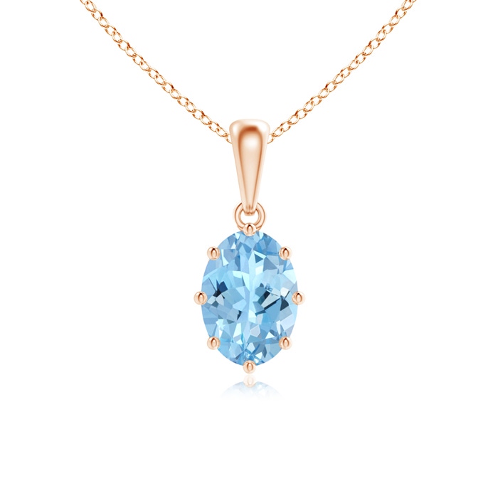 7x5mm AAAA Eight Prong-Set Oval Aquamarine Pendant in Rose Gold 