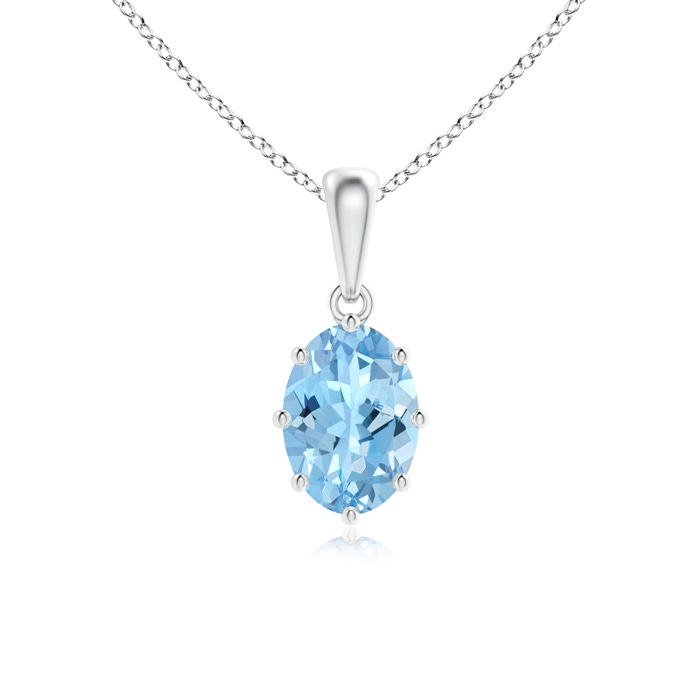 7x5mm AAAA Eight Prong-Set Oval Aquamarine Pendant in S999 Silver