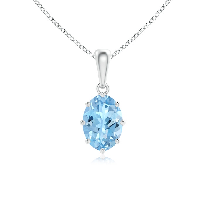 7x5mm AAAA Eight Prong-Set Oval Aquamarine Pendant in White Gold