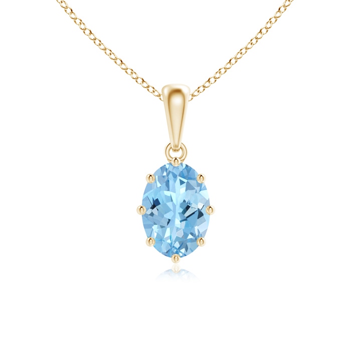 7x5mm AAAA Eight Prong-Set Oval Aquamarine Pendant in Yellow Gold 