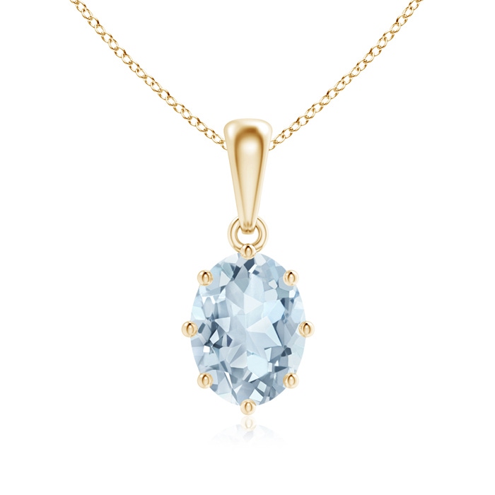 8x6mm A Eight Prong-Set Oval Aquamarine Pendant in Yellow Gold 