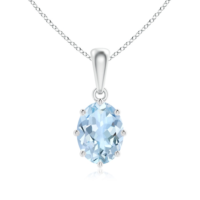 8x6mm AA Eight Prong-Set Oval Aquamarine Pendant in S999 Silver 