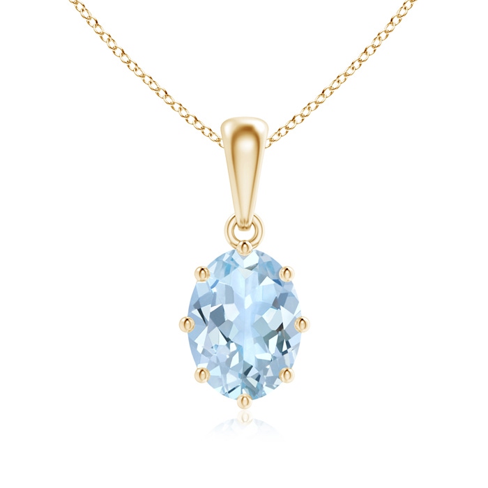 8x6mm AA Eight Prong-Set Oval Aquamarine Pendant in Yellow Gold 