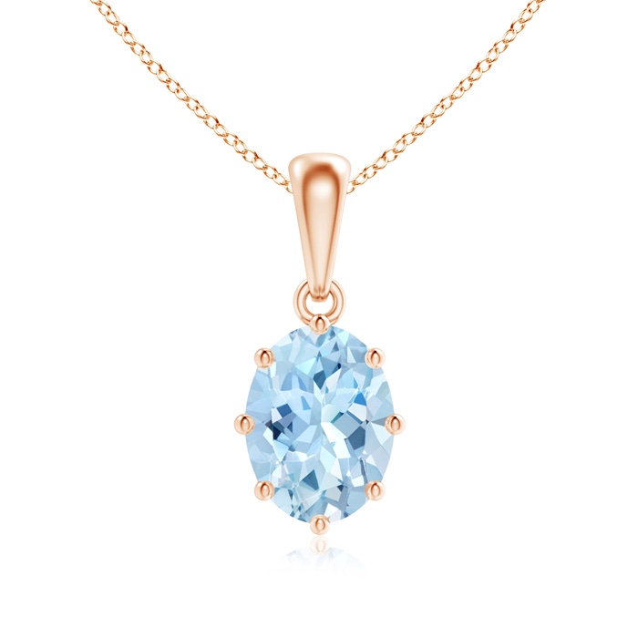 8x6mm AAA Eight Prong-Set Oval Aquamarine Pendant in Rose Gold 