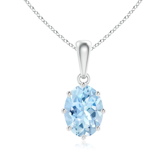 8x6mm AAA Eight Prong-Set Oval Aquamarine Pendant in White Gold 