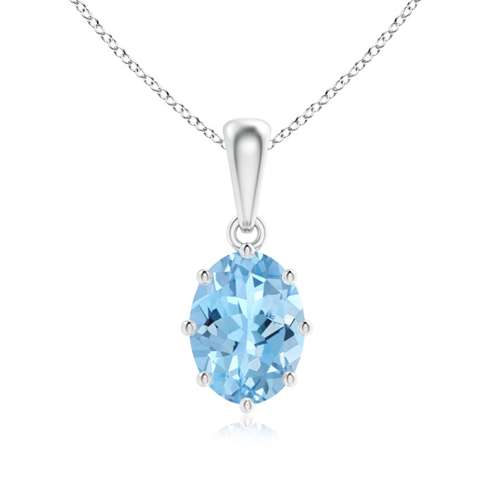 8x6mm AAAA Eight Prong-Set Oval Aquamarine Pendant in S999 Silver 