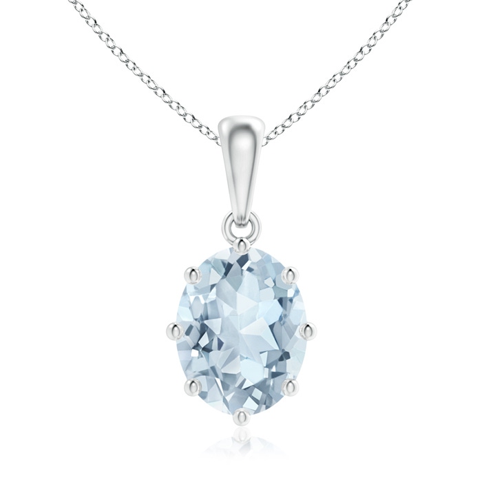 9x7mm A Eight Prong-Set Oval Aquamarine Pendant in White Gold 