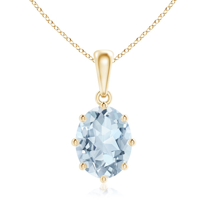 9x7mm A Eight Prong-Set Oval Aquamarine Pendant in Yellow Gold 